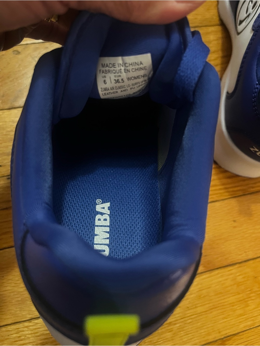 Zumba Fitness Blue White Sneakers with Neon Yellow Heel Tabs - Picture 6 of 6